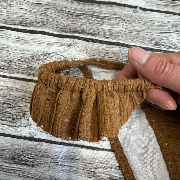 Unbranded Women's Cheeky Ruffle Bikini Bottoms Cognac Brown L LG Large Textured - Picture 4 of 8